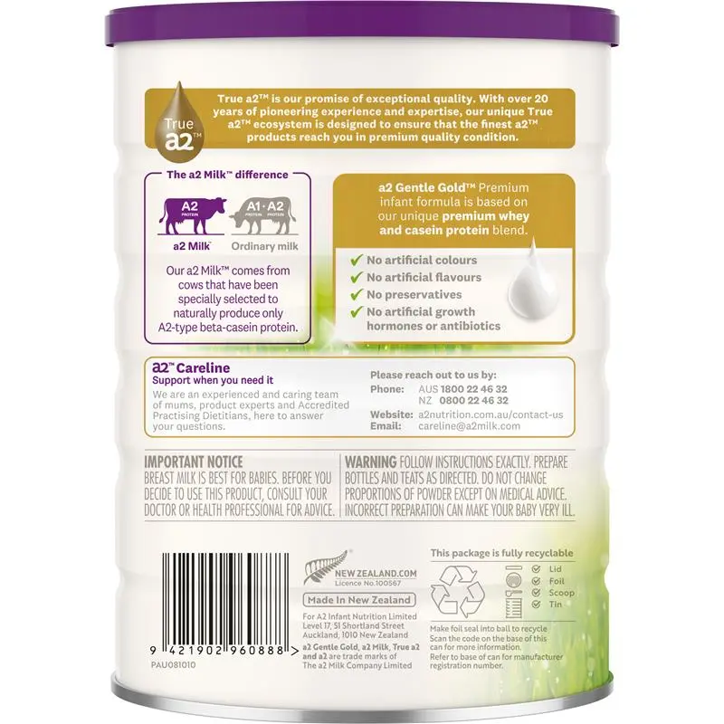 A2 Gentle Gold Premium Infant Formula Stage 1 From Birth 800g