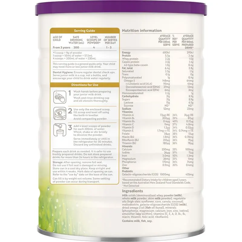 A2 Gentle Gold Premium Junior Milk Drink Stage 4 Beyond 3 Years 800g