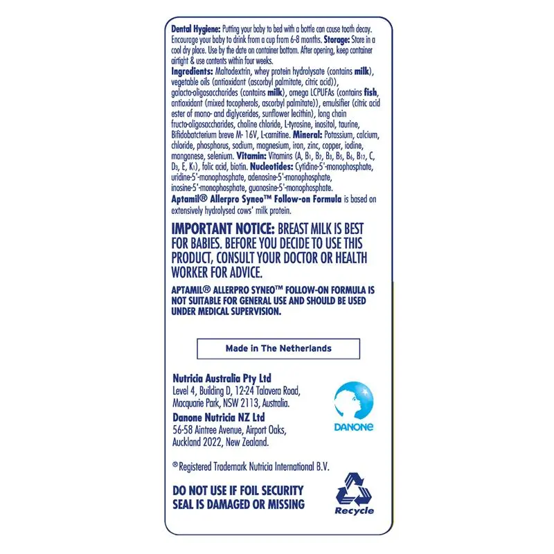 Aptamil AllerPro Syneo 3 Allergy Premium Toddler Milk Drink From 1 Year 900g