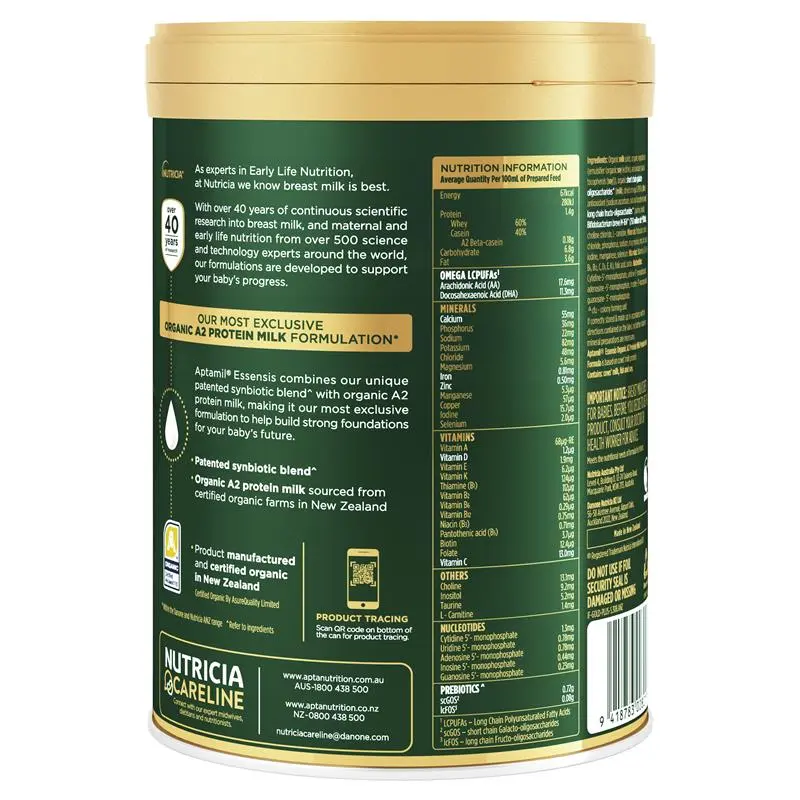 Aptamil Essensis Organic A2 Protein Milk 1 Premium Infant Formula From Birth to 6 Months 900g