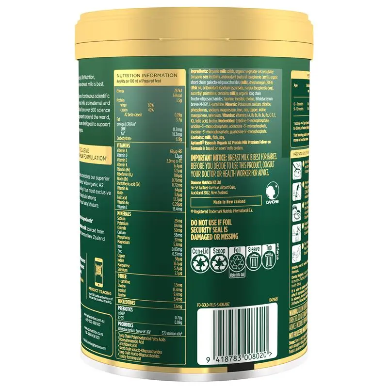 Aptamil Essensis Organic A2 Protein Milk 2 Premium Follow-On Formula From 6-12 Months 900g