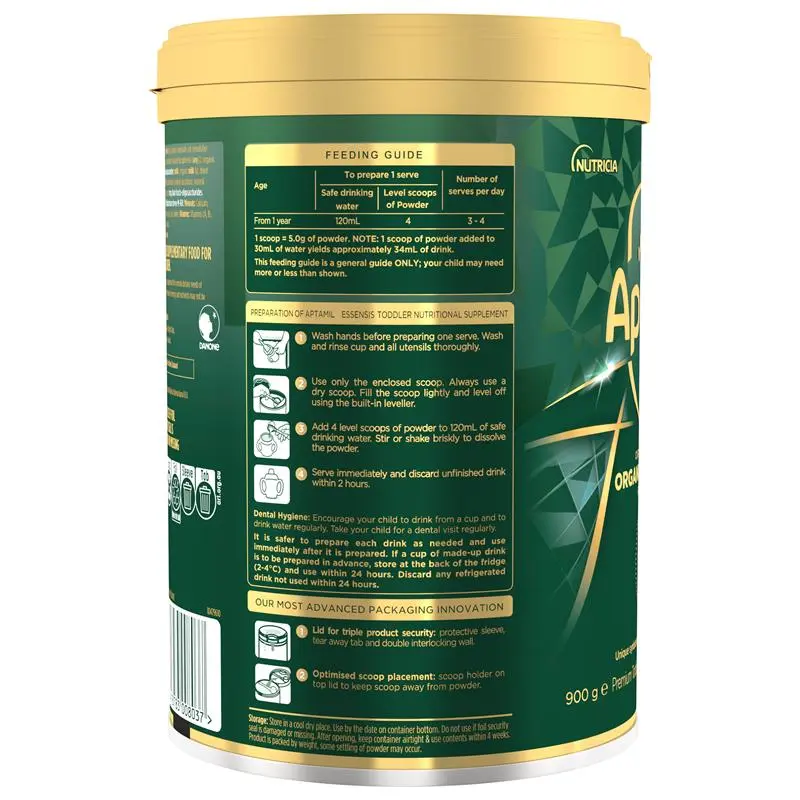 Aptamil Essensis Organic A2 Protein Milk 3 Premium Toddler Nutritional Supplement From 1 Year 900g