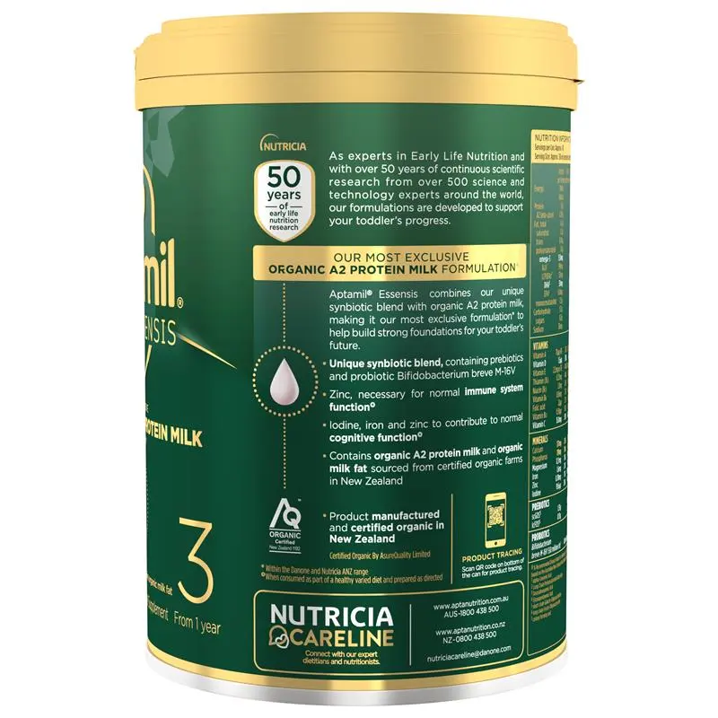Aptamil Essensis Organic A2 Protein Milk 3 Premium Toddler Nutritional Supplement From 1 Year 900g
