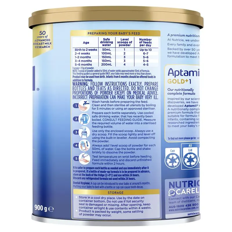 Aptamil Gold+ 1 Baby Infant Formula From Birth to 6 Months 900g